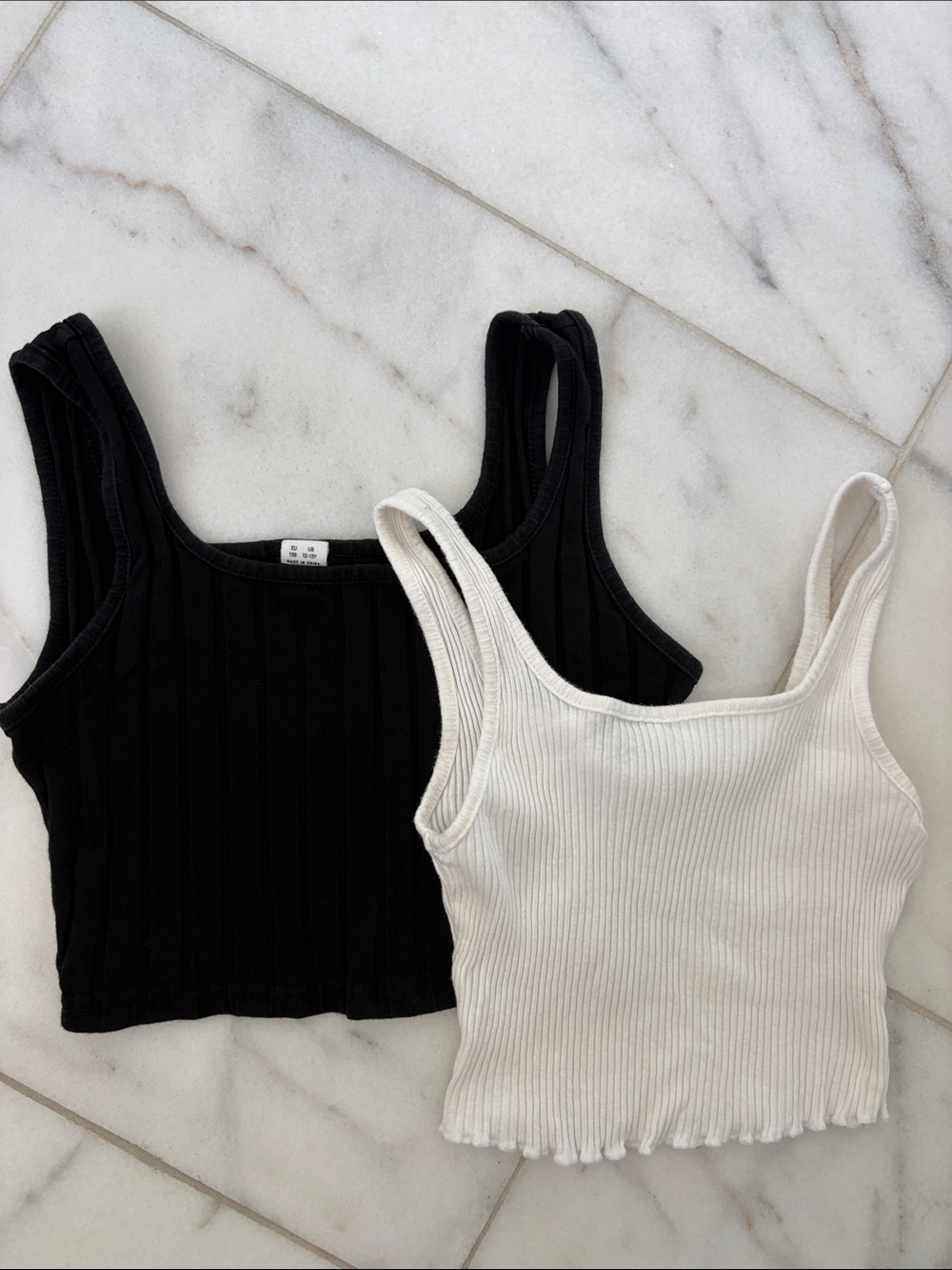 SHEIN Black & White Ribbed Square-Neck Crop Tank Pair